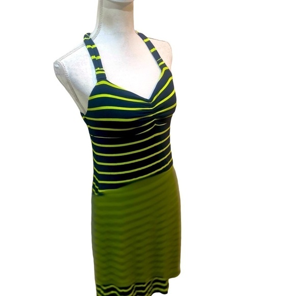 Dakini halter twisted striped athletic dress bralette navy & chartreuse small - Picture 3 of 11